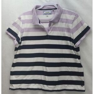 Orvis‎ Ladies Polo Shirt White Lilac Black Stripe